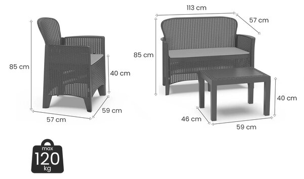 Set salotto da esterno Alesandro, 100% Made in Italy, Antracite