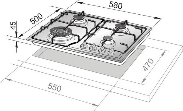 De Longhi Piano Cottura 4 Fuochi a Gas Larghezza 60 cm Piano in Acciaio Inossidabile - FFA46ASV