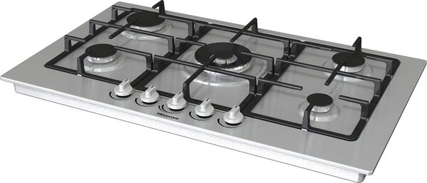 Hisense Piano Cottura 5 Fuochi (1 Bruciatore Wok) a Gas da Incasso Larghezza 90 cm Griglie in Ghisa colore Inox - GM973XF