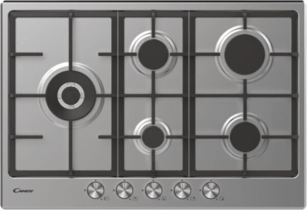 Candy Piano Cottura 5 Fuochi a Gas (1 Bruciatore Doppia Corona) 75 cm colore Inox - CHG7WL4WTX