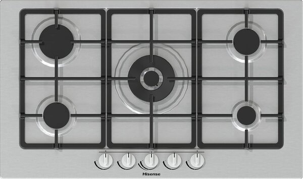 Hisense Piano Cottura 5 Fuochi (1 Bruciatore Wok) a Gas da Incasso Larghezza 90 cm Griglie in Ghisa colore Inox - GM973XF