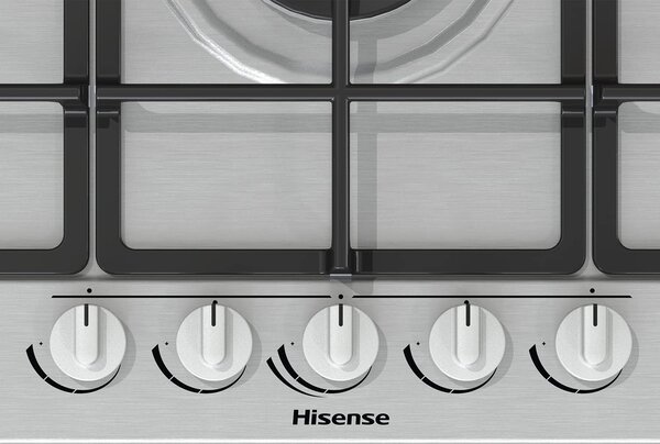Hisense Piano Cottura 5 Fuochi (1 Bruciatore Wok) a Gas da Incasso Larghezza 90 cm Griglie in Ghisa colore Inox - GM973XF