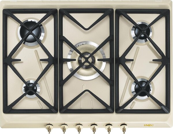 Smeg Piano Cottura 5 Fuochi a Gas 70 cm 1 Bruciatore Tripla Corona colore Panna - SRV876POGH