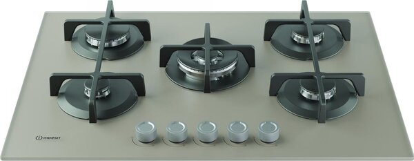 Indesit Piano Cottura 5 Fuochi a Gas 73 cm (1 Bruciatore Doppia Corona) in Vetro colore Beige - ING 72T/TD 1