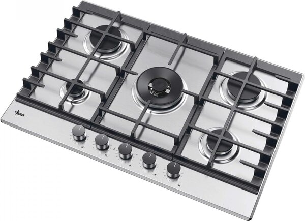 Hoover Piano Cottura 5 Fuochi a Gas 75 cm (1 Bruciatore Doppia Corona) in Acciaio Inox colore Inox - HHG75WC5X H-HOB 500 GAS ON METAL