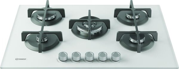 Indesit Piano Cottura 5 Fuochi a Gas 73 cm (1 Bruciatore Doppia Corona) in Vetro colore Bianco - ING 72T/WH 1