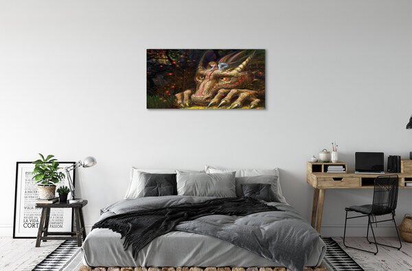 Quadro su tela Dragon Head Forest Girl 100x50 cm