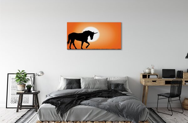 Quadro su tela Sunset unicorno 100x50 cm
