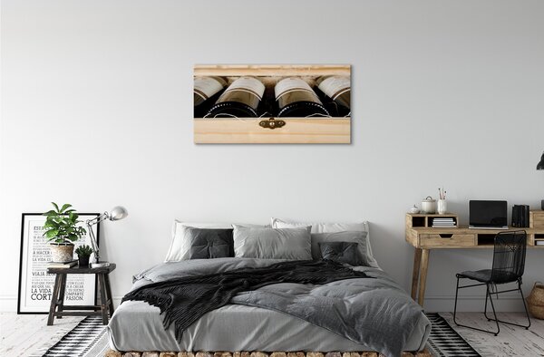 Quadro su tela Bottiglie di vino in una scatola 100x50 cm