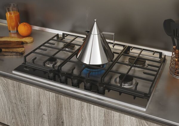 Haier Piano Cottura 5 Fuochi a Gas 75 cm Griglie in Ghisa (1 Bruciatore Doppia Corona) colore Inox - Gas on Metal Serie 2 HAHG74S2X