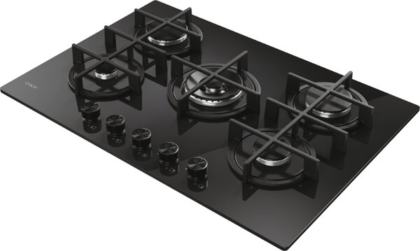 Candy Piano Cottura 5 Fuochi a Gas 75 cm in Vetro Temperato colore Nero - CVG74WTB