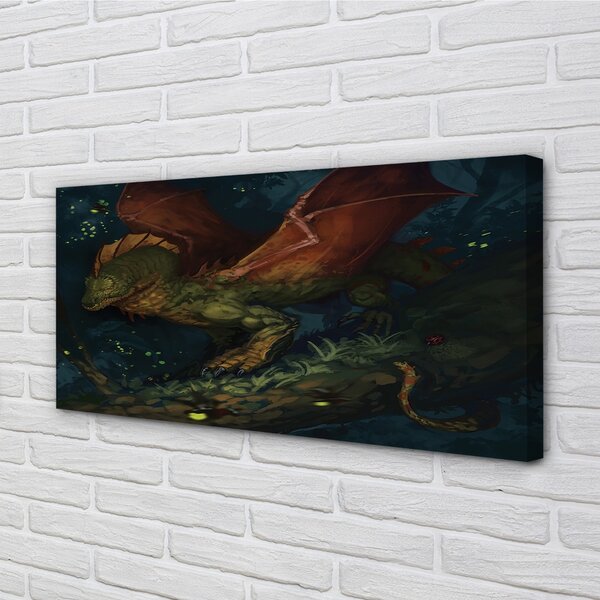 Quadro su tela Drago verde nella foresta 100x50 cm