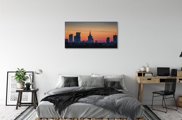 Quadro su tela Panorama del tramonto di Varsavia 100x50 cm