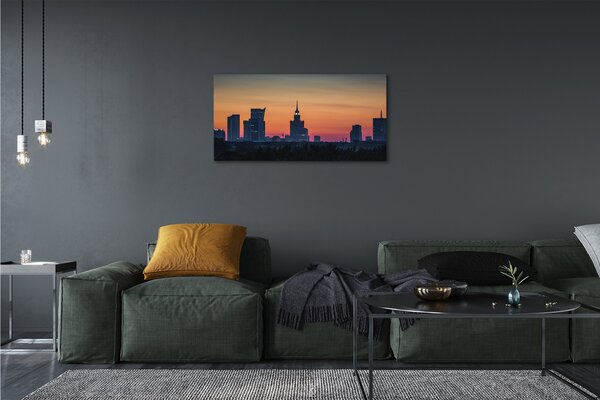 Quadro su tela Panorama del tramonto di Varsavia 100x50 cm