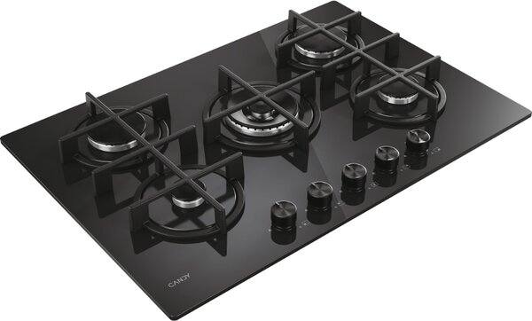 Candy Piano Cottura 5 Fuochi a Gas 75 cm in Vetro Temperato colore Nero - CVG74WTB