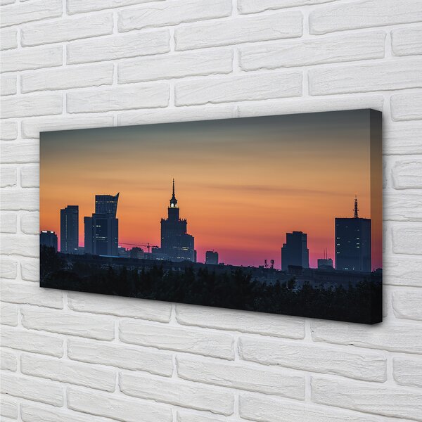 Quadro su tela Panorama del tramonto di Varsavia 100x50 cm