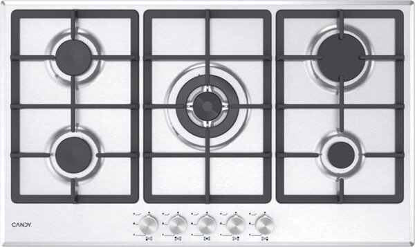 Candy Piano Cottura 5 Fuochi a Gas 86 cm colore Inox Moderna - CHG93WX/1
