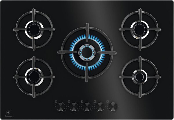 Electrolux Piano Cottura 5 Fuochi a Gas 75 cm Superficie in Vetro colore Nero - EGG75372K