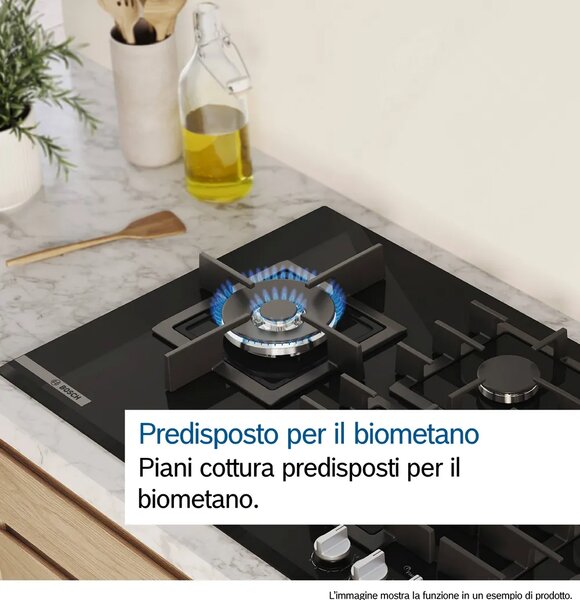 Bosch Piano Cottura 5 Fuochi a Gas 90 cm (1 Bruciatore Wok) in Vetro colore Nero - PRS9A6H40 Serie 8