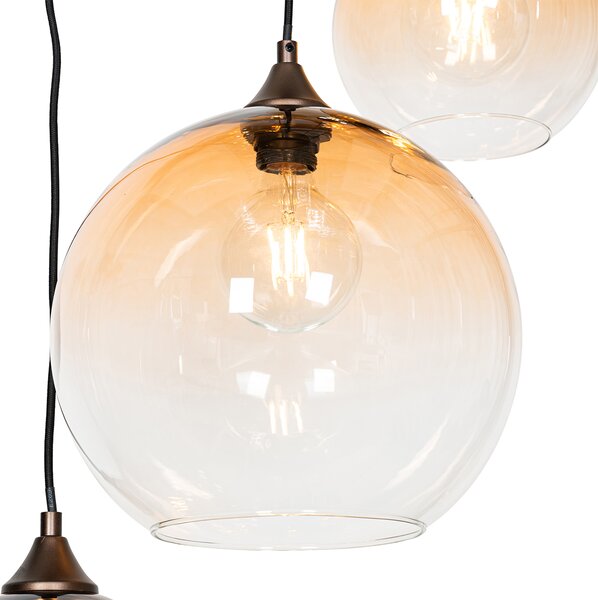 Lampada a sospensione smart bronzo scuro con vetro ambrato 7 luci incl. 7 Wifi A60 - Sandra