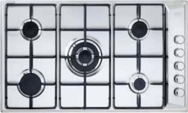 De Longhi Piano Cottura 5 Fuochi a Gas 90 cm (1 Bruciatore Wok Tripla Corona) colore Inox - DLI 59 DD
