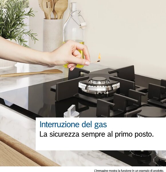 Bosch Piano Cottura 5 Fuochi a Gas 90 cm (1 Bruciatore Wok) in Vetro colore Nero - PRS9A6H40 Serie 8