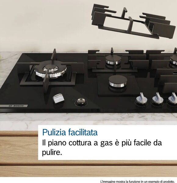 Bosch Piano Cottura 5 Fuochi a Gas 90 cm (1 Bruciatore Wok) in Vetro colore Nero - PRS9A6H40 Serie 8
