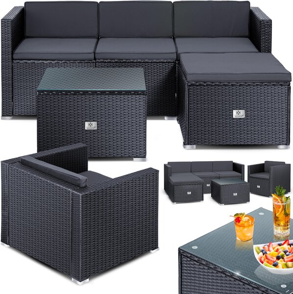 KESSER® Polyrattan Lounge Aruba – Set da giardino per 4-5 persone: salottino composto da divano a 3 posti, poltrona, pouf e tavolino con cuscini – per giardino, terrazza e balcone