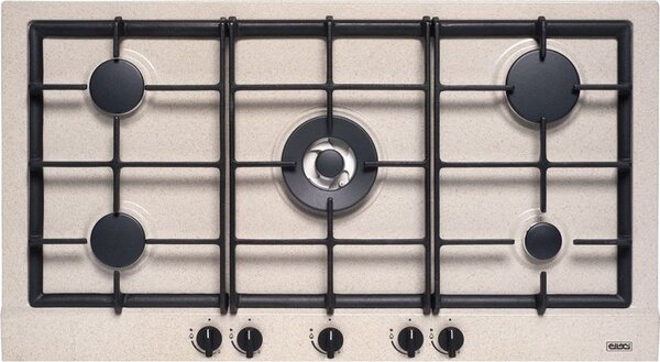 ELLECI Piano Cottura 5 Fuochi a Gas 91 cm (1 Bruciatore Tripla Corona) in Granitek colore Avena - PGSC90151CN Style 90