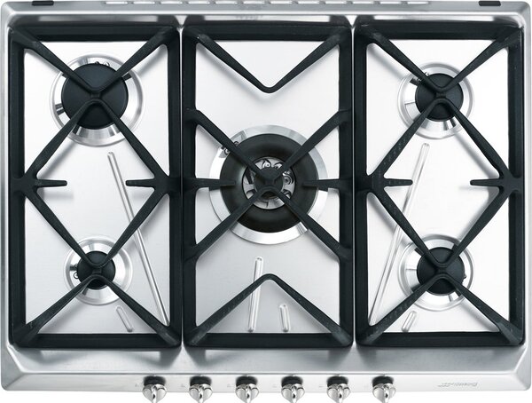 Smeg Piano Cottura 5 Fuochi a gas da Incasso (1 Bruciatore Wok Doppia Corona) Larghezza 70 cm colore Argento - SRV576GH5 Serie Contemporanea