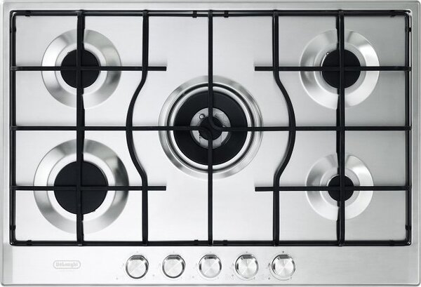 De Longhi Piano Cottura 5 Fuochi a Gas da Incasso (1 Bruciatore Tripla Corona) Larghezza 75 cm materiale/colore Acciaio Inox - SLF 575 LX Serie Slim