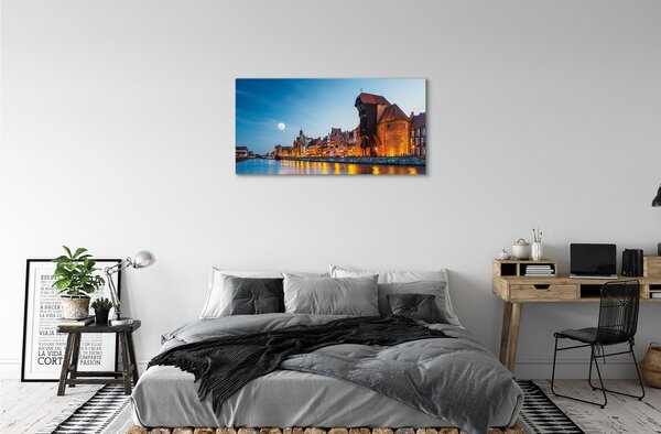 Quadro su tela Cittadina vecchia della notte del fiume 100x50 cm