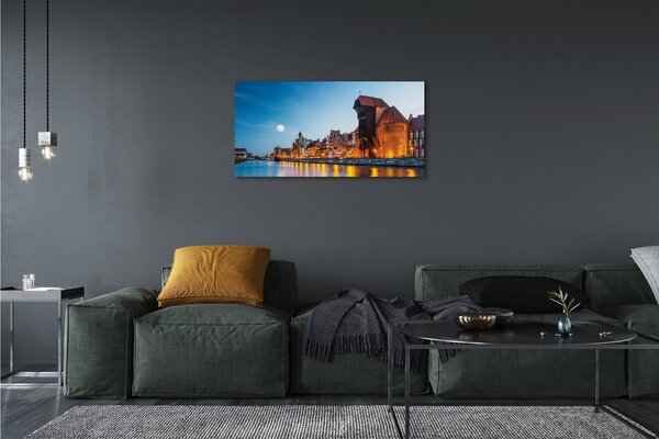 Quadro su tela Cittadina vecchia della notte del fiume 100x50 cm
