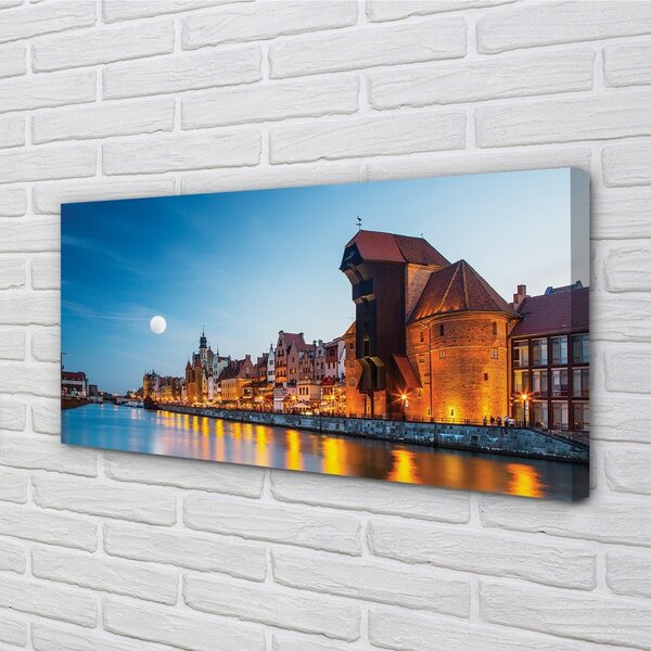 Quadro su tela Cittadina vecchia della notte del fiume 100x50 cm