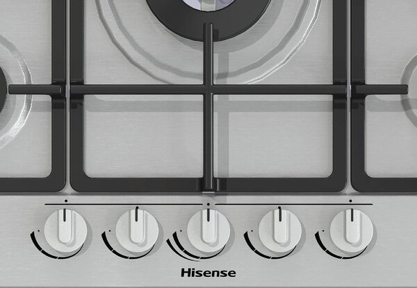 Hisense Piano Cottura 5 Fuochi a Gas da Incasso Larghezza 70 cm Griglie in Ghisa colore Inox - GM773XF
