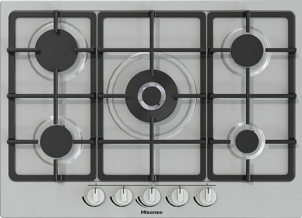 Hisense Piano Cottura 5 Fuochi a Gas da Incasso Larghezza 70 cm Griglie in Ghisa colore Inox - GM773XF