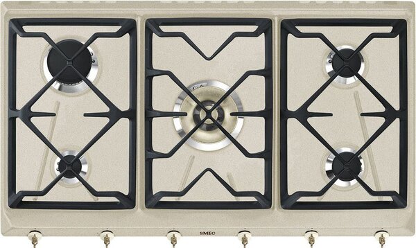 Smeg Piano Cottura 5 Fuochi a Gas da Incasso 90 cm Griglie in Ghisa colore Avena - SRV896AVOGH2