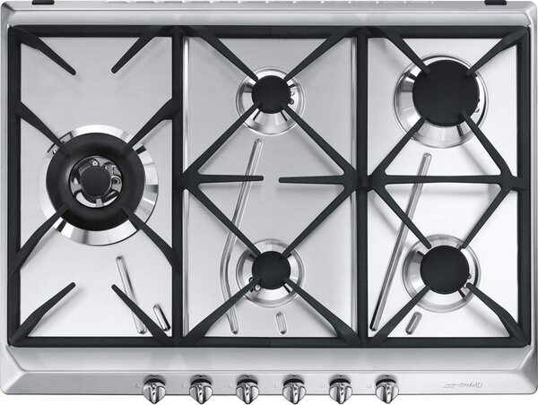 Smeg Piano Cottura 5 Fuochi a Gas da Incasso Larghezza 70 cm Griglie in Ghisa colore Inox - SRV575GH5 Serie Contemporanea