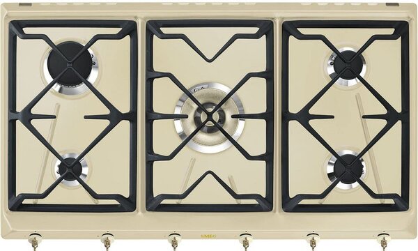 Smeg Piano Cottura 5 Fuochi a Gas da Incasso 90 cm Griglie in Ghisa colore Panna - SRV896POGH