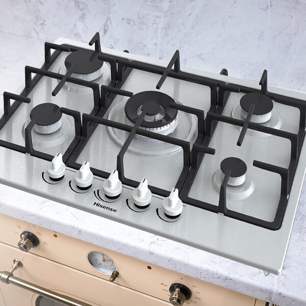 Hisense Piano Cottura 5 Fuochi a Gas da Incasso Larghezza 70 cm Griglie in Ghisa colore Inox - GM773XF