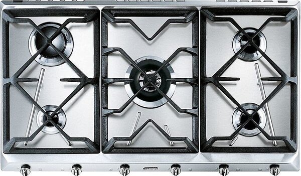 Smeg Piano Cottura 5 Fuochi a gas da Incasso Larghezza 90 cm colore Inox - SRV596GH5 Serie Contemporanea