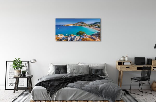 Quadro su tela Spiaggia panorama della costa della Grecia 100x50 cm