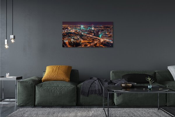 Quadro su tela Panorama della notte della città di Varsavia 100x50 cm