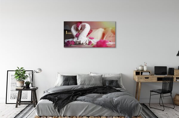 Quadro su tela Swan Asciugamani fiori 100x50 cm