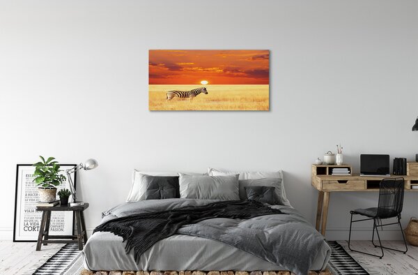 Quadro stampa su tela Zebra Field Sunset 100x50 cm