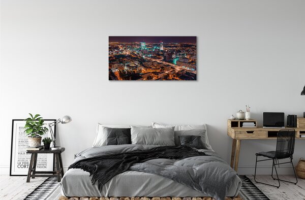Quadro su tela Panorama della notte della città di Varsavia 100x50 cm