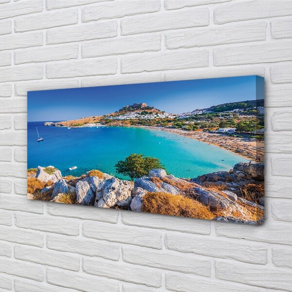 Quadro su tela Spiaggia panorama della costa della Grecia 100x50 cm