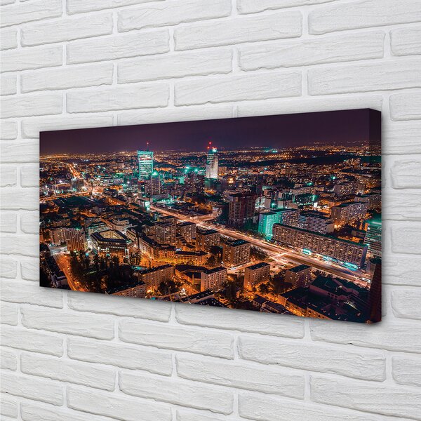 Quadro su tela Panorama della notte della città di Varsavia 100x50 cm