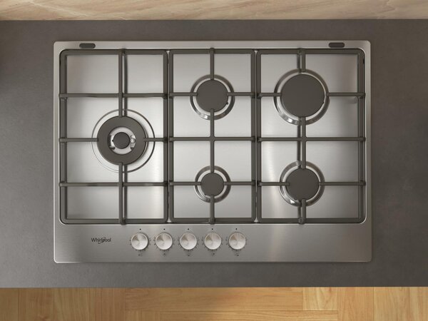 Whirlpool Piano Cottura 5 Fuochi a Gas Larghezza 73 cm Griglie in Ghisa colore Acciaio Inox - KGML 761 IX