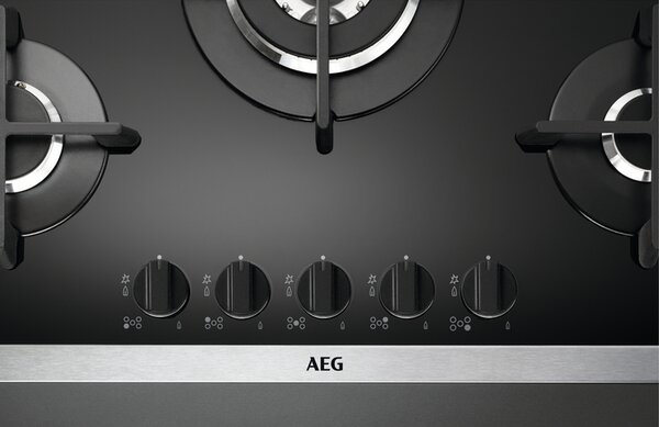 Aeg Piano Cottura 5 Fuochi a Gas Larghezza 70 cm (1 Bruciatore Wok) in Vetroceramica colore Nero - HG795450XB